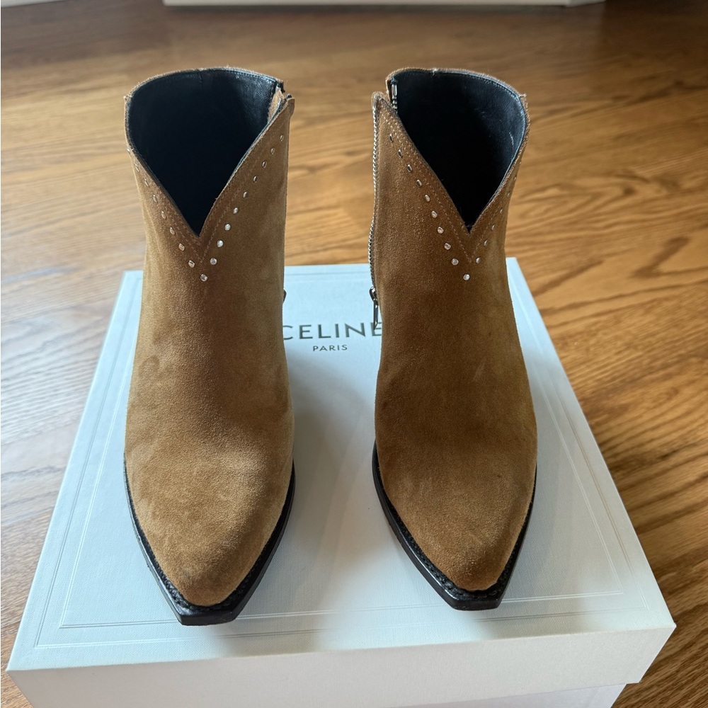 Celine Tan Ankle Boots with Studded Detail